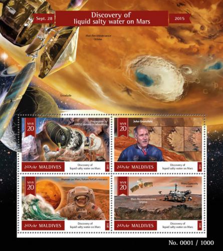 Poštové známky Maldivy 2016 Objevení vody na Marsu Mi# 6170-73 Kat 10€