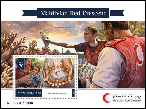 Poštová známka Maldivy 2016 Èervený pùlmìsíc Mi# Mi# Block 899 Kat 9€