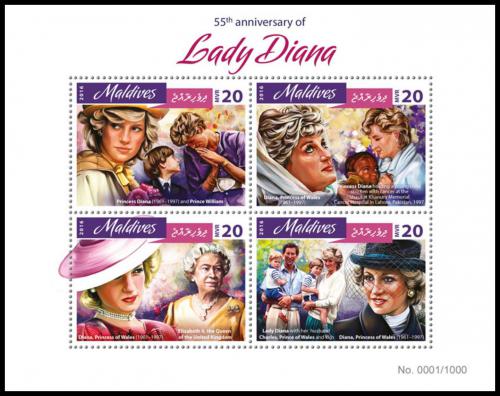 Poštové známky Maldivy 2016 Princezna Diana Mi# Mi# 6255-58 Kat 10€