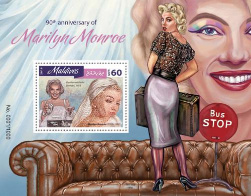 Poštová známka Maldivy 2016 Marilyn Monroe Mi# Mi# Block 924