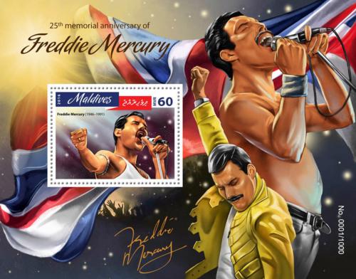 Poštová známka Maldivy 2016 Freddie Mercury Mi# Mi# Block 925