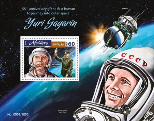 Poštová známka Maldivy 2016 Jurij Gagarin Mi# Mi# Block 926