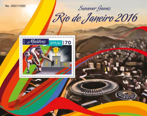 Poštová známka Maldivy 2016 LOH Rio de Janeiro Mi# Block 927 Kat 9€
