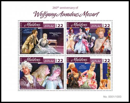 Poštové známky Maldivy 2016 Wolfgang Amadeus Mozart Mi# 6290-93 Kat 11€