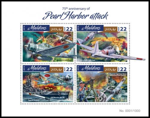 Poštové známky Maldivy 2016 Útok na Pearl Harbor Mi# 6300-03 Kat 11€