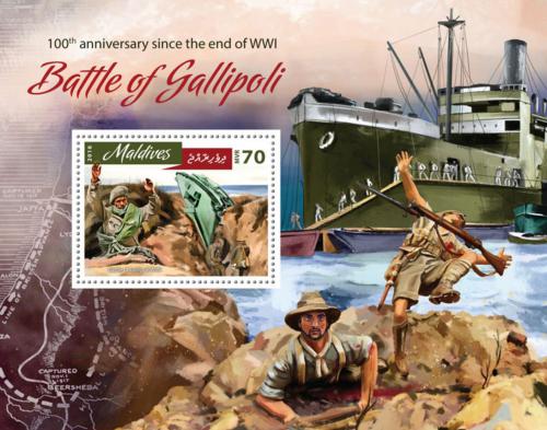 Poštová známka Maldivy 2016 Bitka o Gallipoli, 100. výroèie Mi# Block 970 Kat 9€