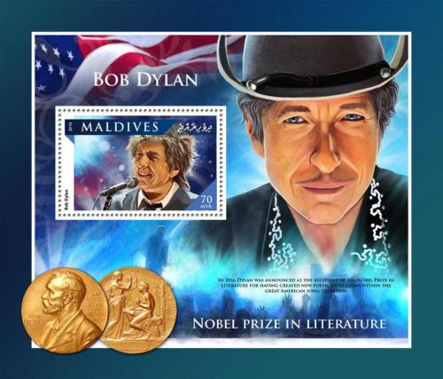 Poštová známka Maldivy 2016 Bob Dylan Mi# Block 1005 Kat 9€