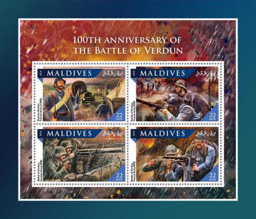 Poštové známky Maldivy 2016 Bitka u Verdunu, 100. výroèie Mi# 6701-04 Kat 11€