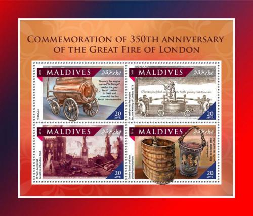 Poštové známky Maldivy 2016 Velký požár Londýna, 350. výroèie Mi# 6721-24 Kat 10€
