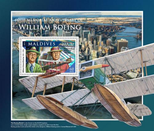 Poštová známka Maldivy 2016 William Boeing Mi# Block 1012