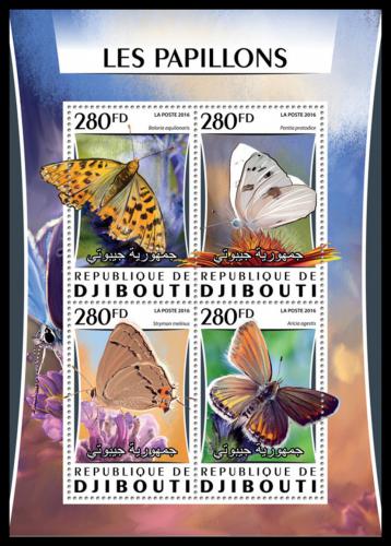 Poštové známky Džibutsko 2016 Motýle Mi# 1034-37 Kat 12€