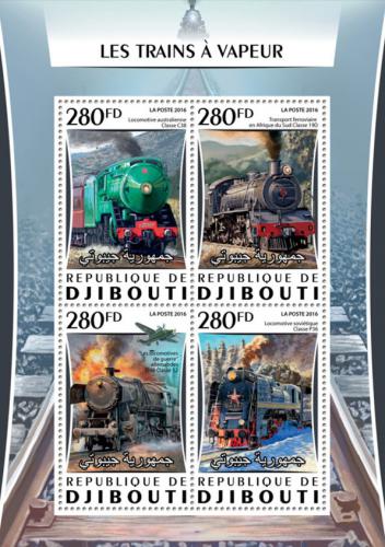 Poštové známky Džibutsko 2016 Parní lokomotívy Mi# 1064-67 Kat 12€