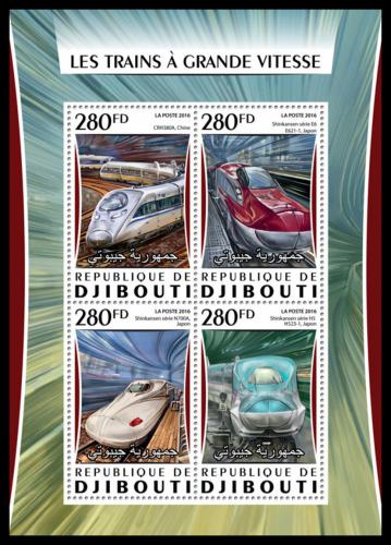 Poštové známky Džibutsko 2016 Moderní lokomotívy Mi# 1069-72 Kat 12€
