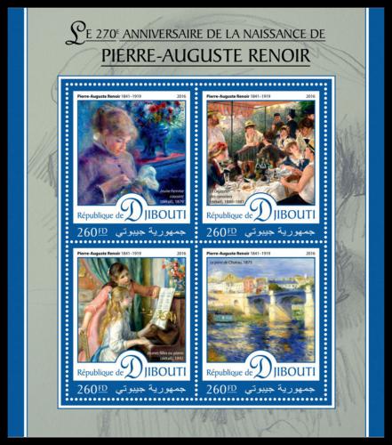 Poštové známky Džibutsko 2016 Umenie, Pierre-Auguste Renoir Mi# 1164-67 Kat 10€