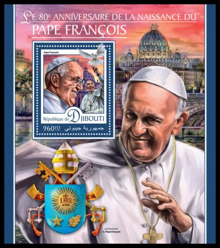 Poštová známka Džibutsko 2016 Papež František Mi# Block 305 Kat 10€