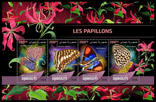 Poštové známky Džibutsko 2016 Motýle Mi# 1239-42 Kat 12€
