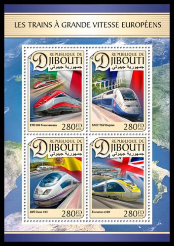 Poštové známky Džibutsko 2016 Moderní lokomotívy Mi# 1358-61 Kat 11€