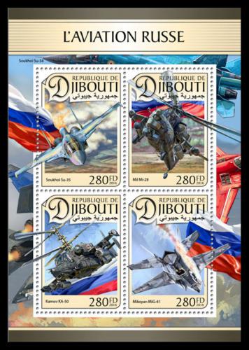 Poštové známky Džibutsko 2016 Ruské vzdušné síly Mi# 1363-66 Kat 12€