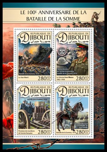 Poštové známky Džibutsko 2016 Bitka na Sommì, 100. výroèie Mi# 1373-76 Kat 11€