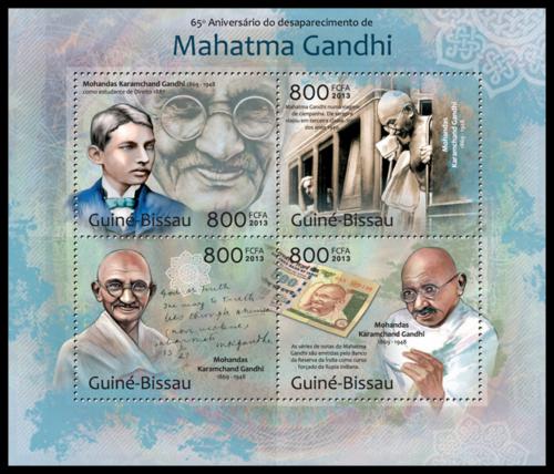 Poštové známky Guinea-Bissau 2013 Mahátma Gándhí Mi# 6442-45 Kat 13€