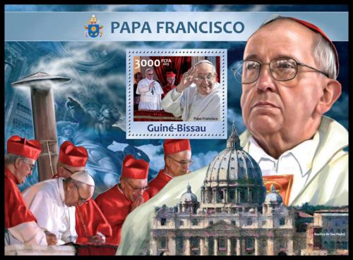 Poštová známka Guinea-Bissau 2013 Papež František Mi# Block 1161 Kat 12€