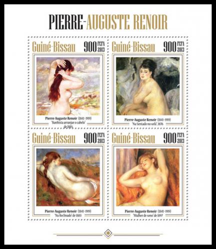 Poštové známky Guinea-Bissau 2013 Umenie, akty, Renoir Mi# 6843-46 Kat 14€