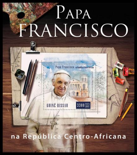 Poštová známka Guinea-Bissau 2015 Papež František Mi# Block 1455 Kat 12.50€