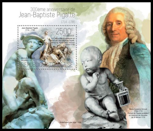 Poštová známka Togo 2014 Umenie, Jean-Baptiste Pigalle Mi# Block 925 Kat 10€