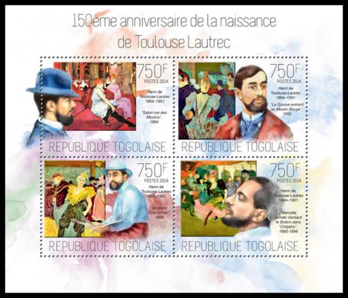 Potov znmky Togo 2014 Umenie, Henri de Toulouse-Lautrec Mi# 5535-38 Kat 12 - zvi obrzok