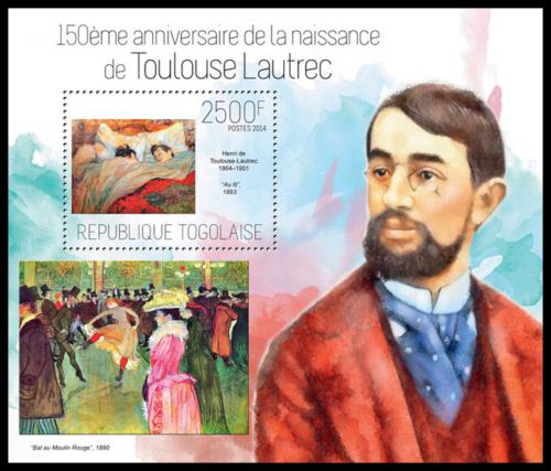 Poštová známka Togo 2014 Umenie, Henri de Toulouse-Lautrec Mi# Block 929 Kat 10€