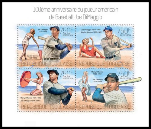 Poštové známky Togo 2014 Joe DiMaggio, baseball Mi# 5560-63 Kat 12€