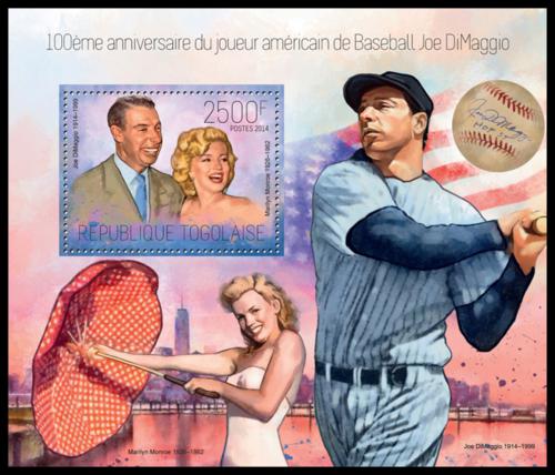 Poštová známka Togo 2014 Joe DiMaggio, baseball Mi# Block 934 Kat 10€