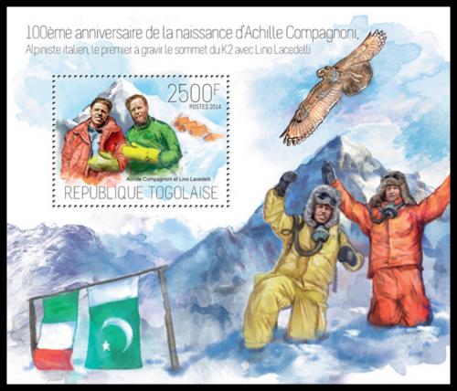 Poštová známka Togo 2014 Achille Compagnoni, horolezec Mi# Block 935 Kat 10€ 