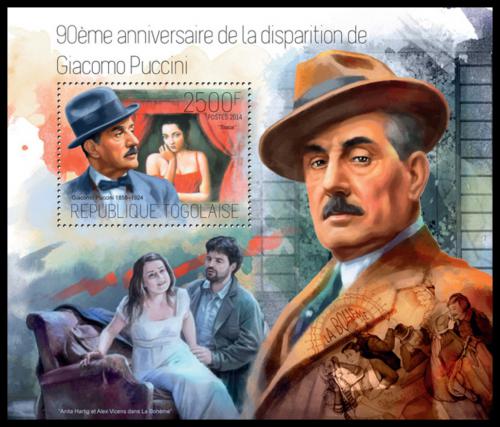 Poštová známka Togo 2014 Giacomo Puccini, skladatel Mi# Block 936 Kat 10€