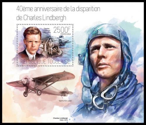Poštová známka Togo 2014 Charles Lindbergh Mi# Block 943 Kat 10€