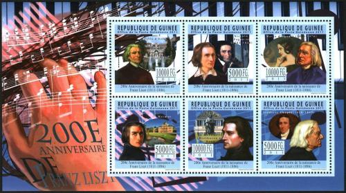 Poštové známky Guinea 2011 Franz Liszt, skladatel Mi# 8353-58 Kat 18€