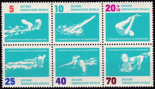 Potov znmky DDR 1962 ME v plavn Mi# 907-12