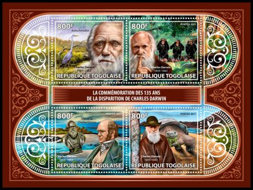 Poštové známky Togo 2017 Fauna a Charles Darwin Mi# 8346-49 Kat 13€