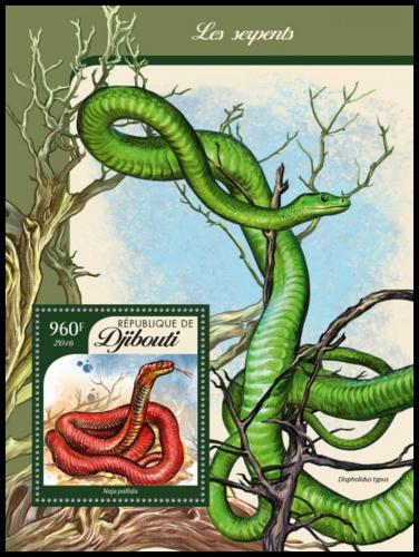 Poštová známka Džibutsko 2016 Hady Mi# Block 172 Kat 12€