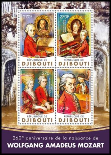 Poštové známky Džibutsko 2016 Wolfgang Amadeus Mozart Mi# 924-27 Kat 12€
