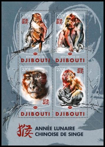 Poštové známky Džibutsko 2016 Opice Mi# 1014-17 Kat 12€