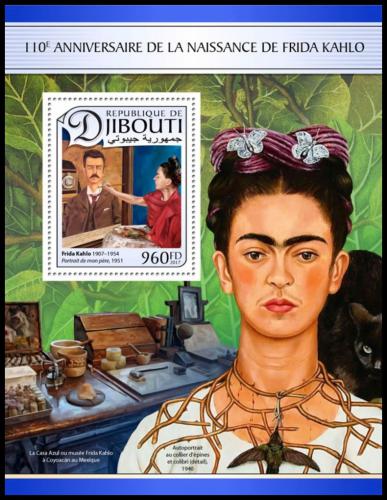 Poštová známka Džibutsko 2017 Umenie, Frida Kahlo Mi# Block 613 Kat 10€