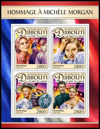 Poštové známky Džibutsko 2017 Michèle Morgan, hereèka Mi# 1543-46 Kat 11€