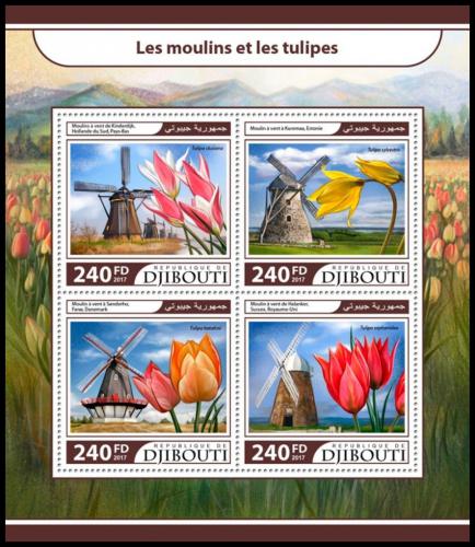 Poštové známky Džibutsko 2017 Mlýny a tulipány Mi# 1553-56 Kat 10€