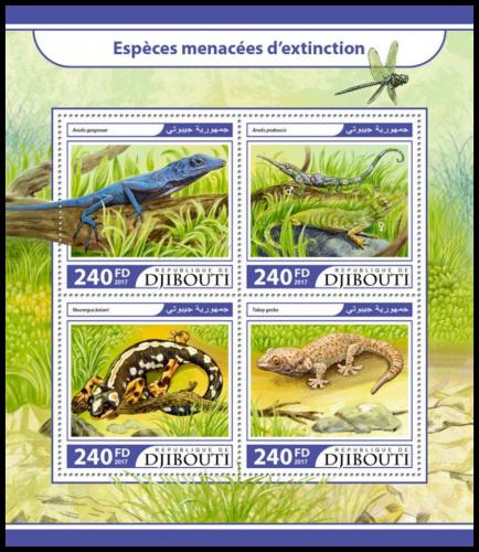 Poštové známky Džibutsko 2017 Obojživelníky a plazy Mi# 1563-66 Kat 10€