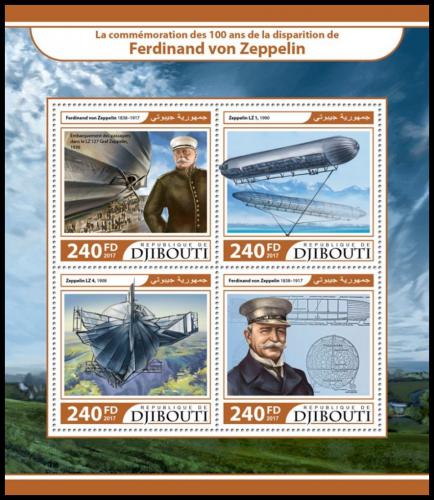 Poštové známky Džibutsko 2017 Ferdinand von Zeppelin Mi# 1603-06 Kat 10€
