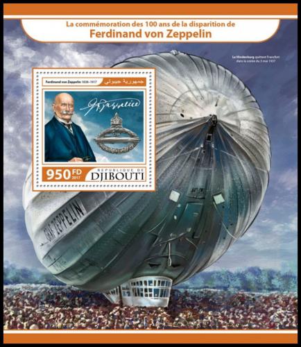 Poštová známka Džibutsko 2017 Ferdinand von Zeppelin Mi# Block 693 Kat 10€
