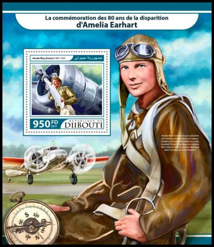 Poštová známka Džibutsko 2017 Amelia Earhart Mi# Block 703 Kat 10€