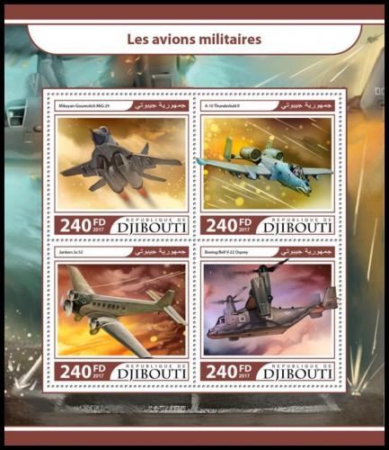 Poštové známky Džibutsko 2017 Vojenská letadla Mi# 1623-26 Kat 10€