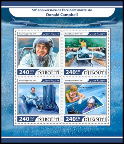 Poštové známky Džibutsko 2017 Donald Campbell Mi# 1663-66 Kat 10€